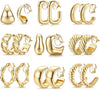 9Pairs Clip on Earrings for Women Chunky Hoop Earring Non Pierced - Gold2