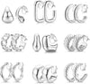 9Pairs Clip on Earrings for Women Chunky Hoop Earring Non Pierced - White Gold2