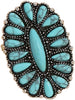 Bohemian Vintage Turquoise Oval Flower Rings Geometric Ethnic Natural Stone Adjustable Silver Joint Knuckle Rings Western Cowgirl Statement Jewelry - main view