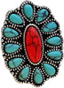 Bohemian Vintage Turquoise Oval Flower Rings Geometric Ethnic Natural Stone Adjustable Silver Joint Knuckle Rings Western Cowgirl Statement Jewelry - oval red