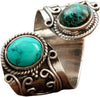 Bohemian Vintage Turquoise Oval Flower Rings Geometric Ethnic Natural Stone Adjustable Silver Joint Knuckle Rings Western Cowgirl Statement Jewelry - blue