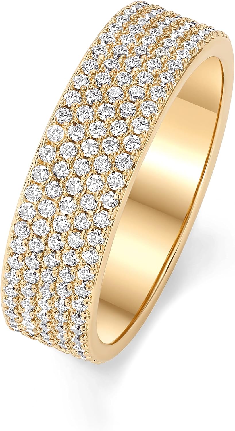 14K Gold Plated Cubic Zirconia Wide Eternity Statement Rings CZ Stackable Wedding Band for Women - main view