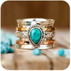 Vintage Sterling Silver Turquoise Ring for Women, Bohemian Style Handmade Dainty Ethnic Ring, Tribal Totem Cut Natural Turquoise Bridal - main view
