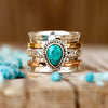 Vintage Sterling Silver Turquoise Ring for Women, Bohemian Style Handmade Dainty Ethnic Ring, Tribal Totem Cut Natural Turquoise Bridal - Size 8