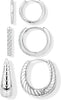 Small Sterling Silver Huggie Hoop Earrings Set for Women, 14K Gold Plated Hoops Stacks for Multiple Piercings, Dainty Cute Mini Lightweight Cartilage - Silver-chunky twisted hoop