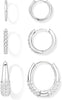 Small Sterling Silver Huggie Hoop Earrings Set for Women, 14K Gold Plated Hoops Stacks for Multiple Piercings, Dainty Cute Mini Lightweight Cartilage - Silver-Chunky CZ
