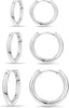 Small Sterling Silver Huggie Hoop Earrings Set for Women, 14K Gold Plated Hoops Stacks for Multiple Piercings, Dainty Cute Mini Lightweight Cartilage - Silver-simple hoops 8 10 12