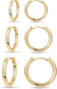 Small Sterling Silver Huggie Hoop Earrings Set for Women, 14K Gold Plated Hoops Stacks for Multiple Piercings, Dainty Cute Mini Lightweight Cartilage - Gold-simple hoops 8 10 12