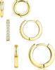 Small Sterling Silver Huggie Hoop Earrings Set for Women, 14K Gold Plated Hoops Stacks for Multiple Piercings, Dainty Cute Mini Lightweight Cartilage - Gold-mix hoops 8 10 12
