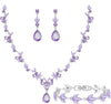 Bridal Wedding Elegant Floral Jewelry Set for Women/Brides/Bridesmaids Crystal Jewelry Set for Wedding Prom Party Bridal Crystal Necklace Earrings - Violet (Silver)