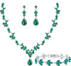 Bridal Wedding Elegant Floral Jewelry Set for Women/Brides/Bridesmaids Crystal Jewelry Set for Wedding Prom Party Bridal Crystal Necklace Earrings - Emerald Green (Silver)