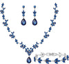 Bridal Wedding Elegant Floral Jewelry Set for Women/Brides/Bridesmaids Crystal Jewelry Set for Wedding Prom Party Bridal Crystal Necklace Earrings - Sapphire Blue (Silver)