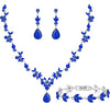 Bridal Wedding Elegant Floral Jewelry Set for Women/Brides/Bridesmaids Crystal Jewelry Set for Wedding Prom Party Bridal Crystal Necklace Earrings - Royal Blue (Silver)