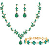 Bridal Wedding Elegant Floral Jewelry Set for Women/Brides/Bridesmaids Crystal Jewelry Set for Wedding Prom Party Bridal Crystal Necklace Earrings - Emerald Green (Gold)