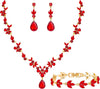 Bridal Wedding Elegant Floral Jewelry Set for Women/Brides/Bridesmaids Crystal Jewelry Set for Wedding Prom Party Bridal Crystal Necklace Earrings - Red (14KC Gold-plated)