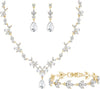 Bridal Wedding Elegant Floral Jewelry Set for Women/Brides/Bridesmaids Crystal Jewelry Set for Wedding Prom Party Bridal Crystal Necklace Earrings - White (14KC Gold Plated)