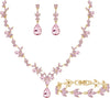 Bridal Wedding Elegant Floral Jewelry Set for Women/Brides/Bridesmaids Crystal Jewelry Set for Wedding Prom Party Bridal Crystal Necklace Earrings - Pink(Gold)