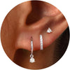 3 Pairs Gold Hoop Earrings Set - Dainty Stud for Multiple Piercing - Rounded cz-SL
