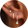3 Pairs Gold Hoop Earrings Set - Dainty Stud for Multiple Piercing - 3CZ rounded stud earrings-RG