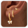 3 Pairs Gold Hoop Earrings Set - Dainty Stud for Multiple Piercing - Bow Set-GD