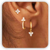 3 Pairs Gold Hoop Earrings Set - Dainty Stud for Multiple Piercing - Hoop Clover Set-GD
