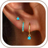 3 Pairs Gold Hoop Earrings Set - Dainty Stud for Multiple Piercing - Turquoise Style-GD