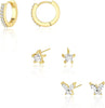 3 Pairs Gold Hoop Earrings Set - Dainty Stud for Multiple Piercing - Gold