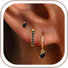 3 Pairs Gold Hoop Earrings Set - Dainty Stud for Multiple Piercing - Black Onyx Style-GD