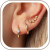 3 Pairs Gold Hoop Earrings Set - Dainty Stud for Multiple Piercing - ER-03-leaf set