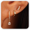 3 Pairs Gold Hoop Earrings Set - Dainty Stud for Multiple Piercing - 3CZ Teardrop Set-gd