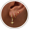 3 Pairs Gold Hoop Earrings Set - Dainty Stud for Multiple Piercing - star dangle earrings-GD