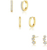 3 Pairs Gold Hoop Earrings Set - Dainty Stud for Multiple Piercing - 3CZ rounded stud earrings-GD
