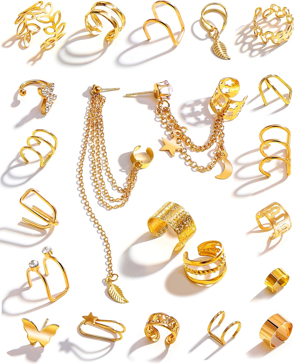 Gold Ear Cuffs for Women, Non Piercing Clip On Cartilage Earrings - main view