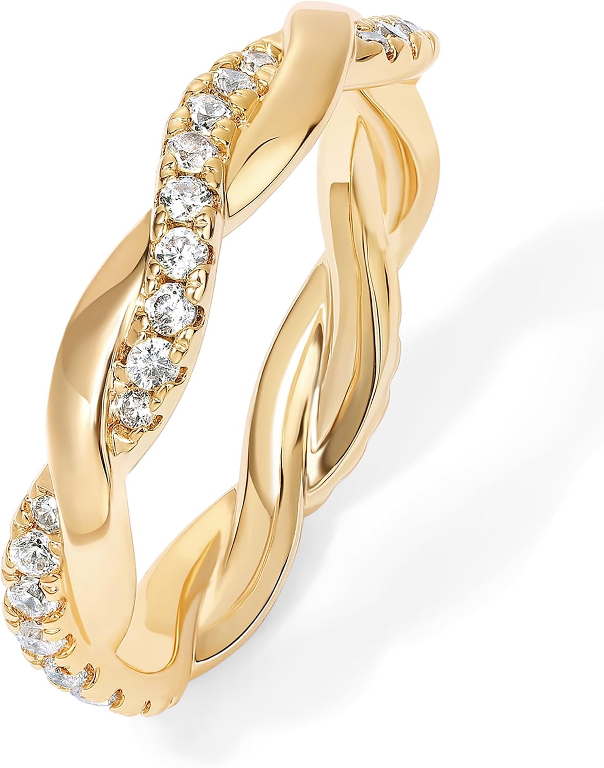 14K Gold Plated Cubic Zirconia Twisted Rope Eternity Band for Women - main view