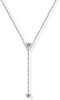 14K Gold Plated Drop Lariat Chain for Women Cubic Zirconia Long Necklace Station Star Layered Beaded Y Necklace - White Gold V-Shaped