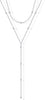 14K Gold Plated Drop Lariat Chain for Women Cubic Zirconia Long Necklace Station Star Layered Beaded Y Necklace - White Gold Beaded