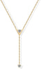14K Gold Plated Drop Lariat Chain for Women Cubic Zirconia Long Necklace Station Star Layered Beaded Y Necklace - Yellow Gold V-Shaped