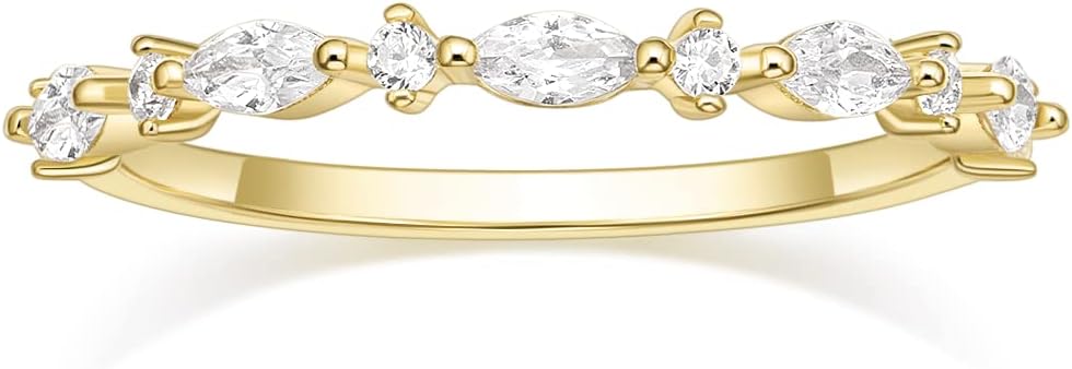 14K Gold Plated CZ Half Eternity Wedding Band for Women - main view