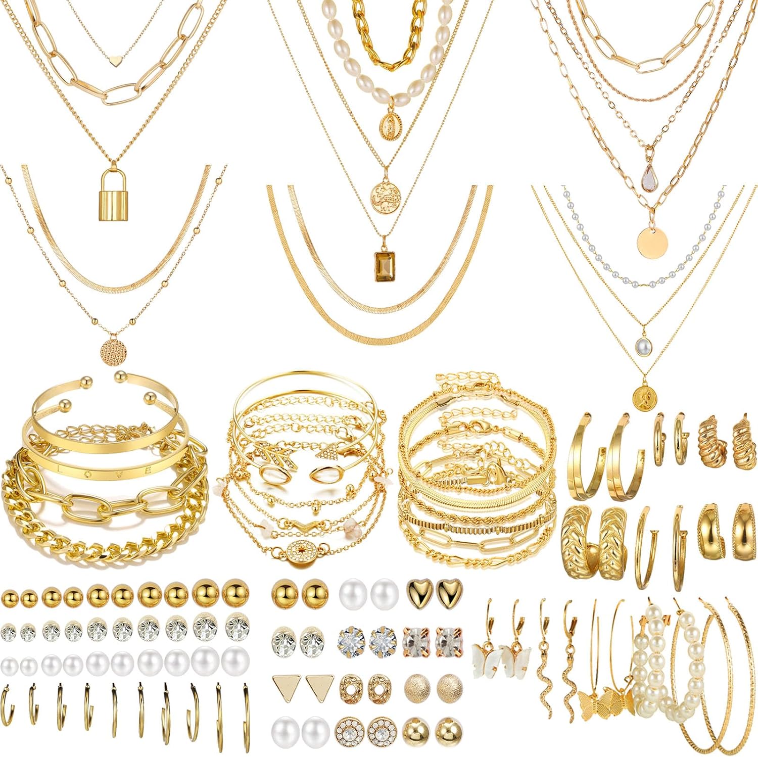 69 Pcs Gold Jewelry Set for Women Bohemian Jewelry - main view