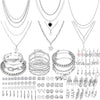 69 Pcs Gold Jewelry Set for Women Bohemian Jewelry - Silver
