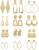 12 Pairs Clip on Hoop Earrings for Women Geometric Round Twist Chunky Hoop Earrings No Piercing Fake Earrings Gold Silver Tone - main view