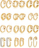 12 Pairs Clip on Hoop Earrings for Women Geometric Round Twist Chunky Hoop Earrings No Piercing Fake Earrings Gold Silver Tone - A:Gold Tone