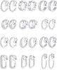 12 Pairs Clip on Hoop Earrings for Women Geometric Round Twist Chunky Hoop Earrings No Piercing Fake Earrings Gold Silver Tone - B:Silver Tone