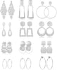12 Pairs Clip on Hoop Earrings for Women Geometric Round Twist Chunky Hoop Earrings No Piercing Fake Earrings Gold Silver Tone - D:Silver Tone 1