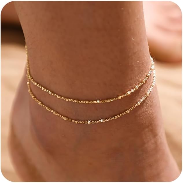 Gold/Silver Ankle Bracelets for Women, 14K Gold Anklets for Women - main view