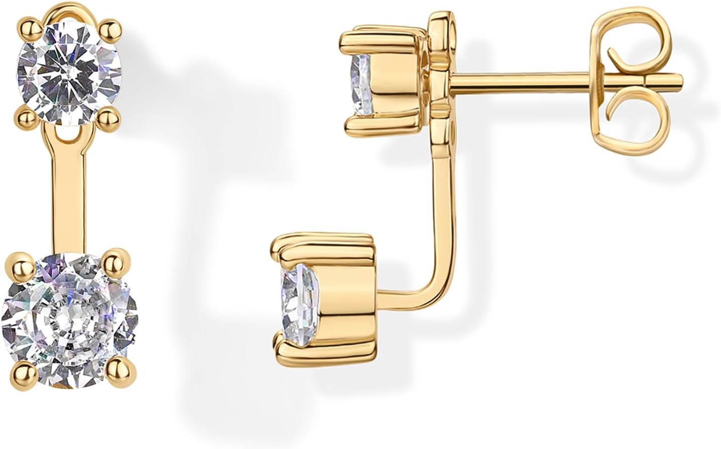 14K Gold Plated CZ Earring Jacket for Women, Front Back Stud Earrings - main view