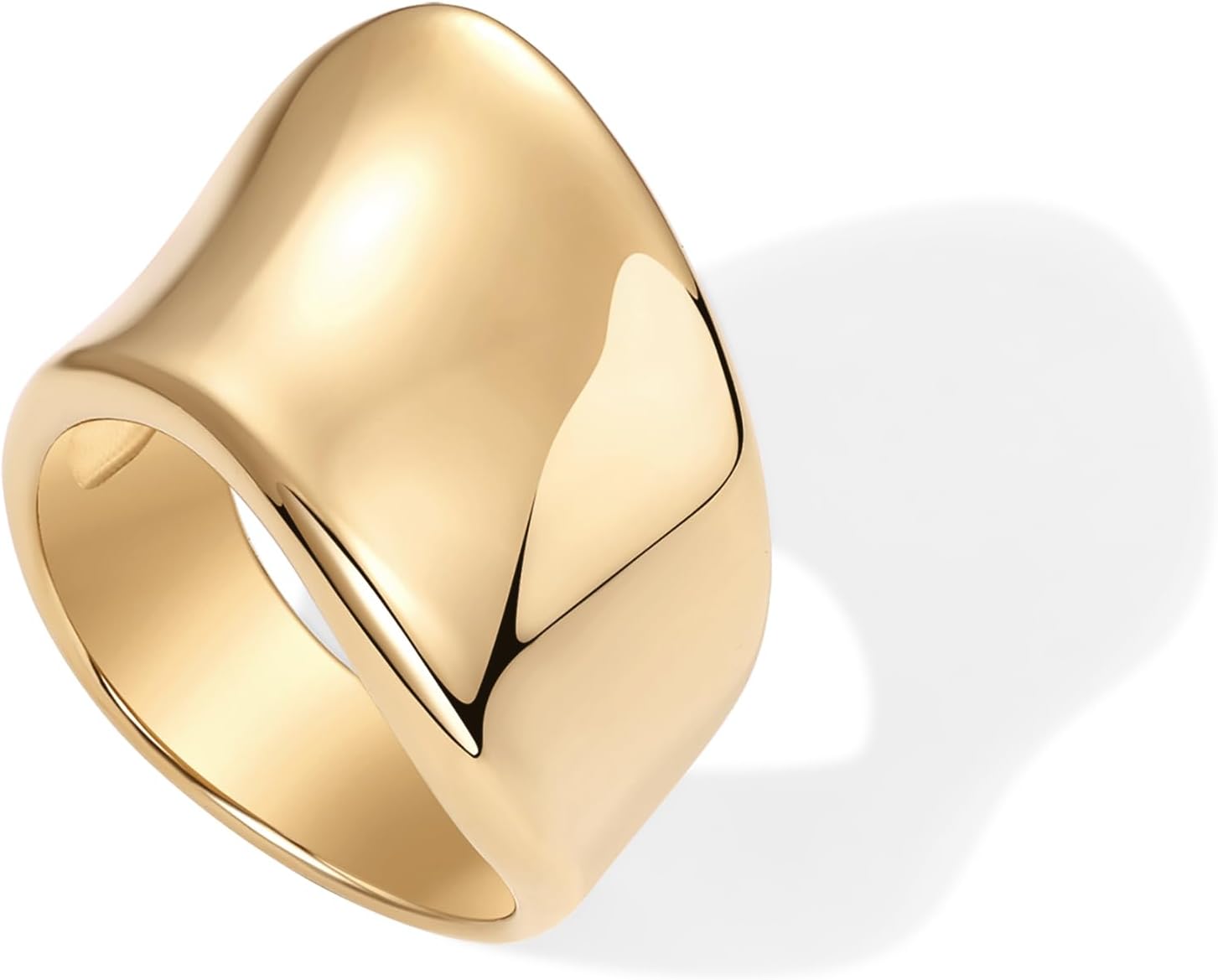 14K Gold Plated Chunky Statement Ring for Women Stainless Steel Wide Stackable Rings - main view