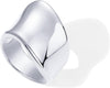14K Gold Plated Chunky Statement Ring for Women Stainless Steel Wide Stackable Rings - White Gold 9