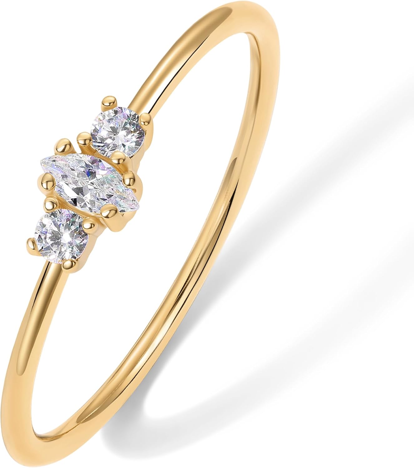 18K Gold Plated Marquise Round Mini Cubic Zirconia Stackable Rings for Women Dainty Stacking Thin Band for Women - main view