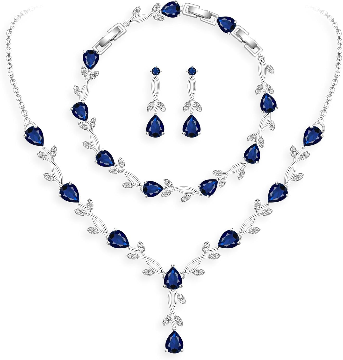 Wedding Jewelry Sets for Bride Women Cubic Zirconia Necklace Earrings Bracelet Set Gift for Friend Party Prom Jewelry - main view